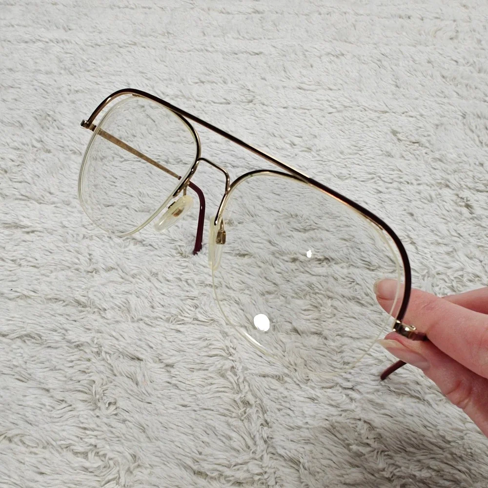 VTG 80s Univis USA Eye Glasses Aviator Metal Bur/Autumn Big Edge 150 Frames Only